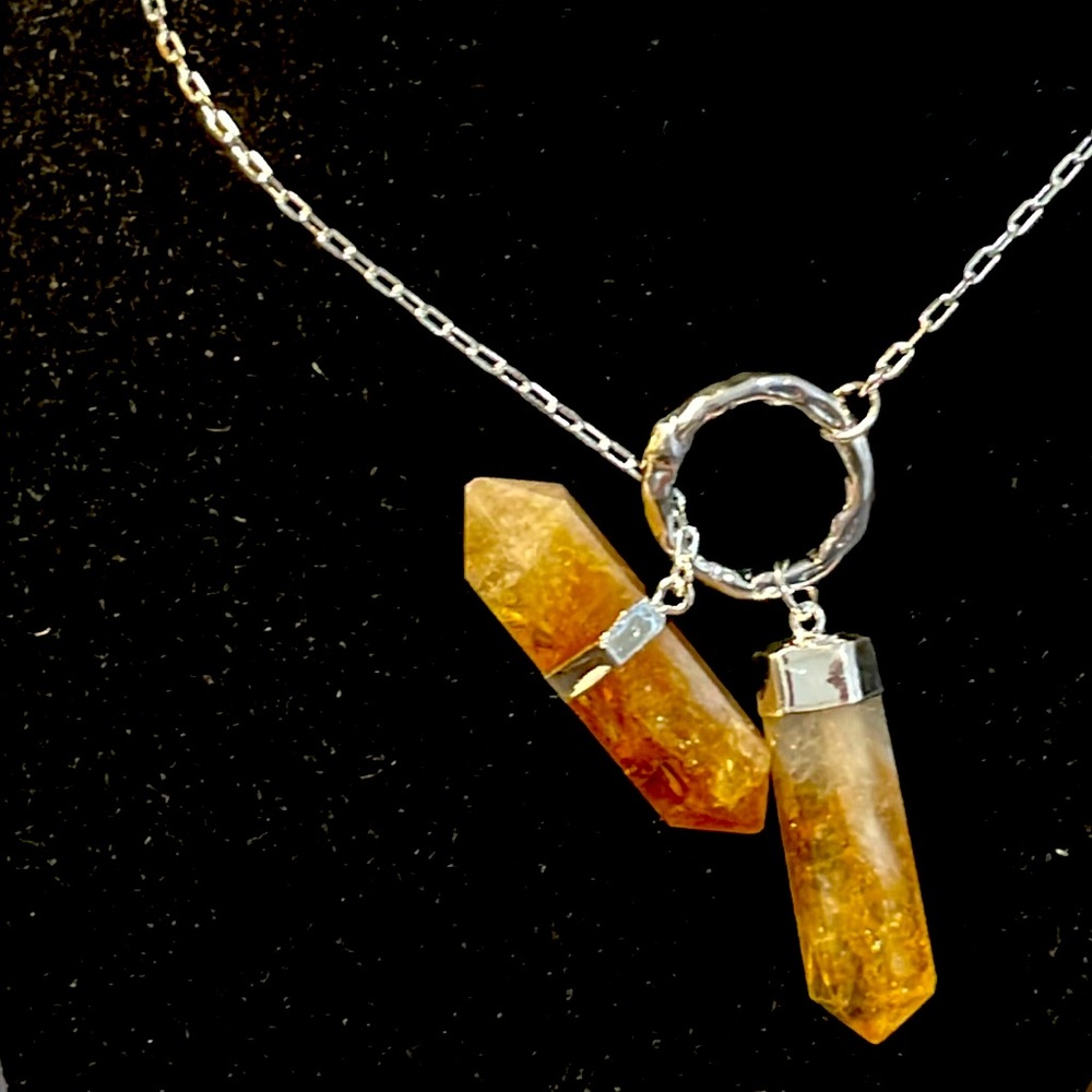Citrine Necklace (35 inches) in Silvertone